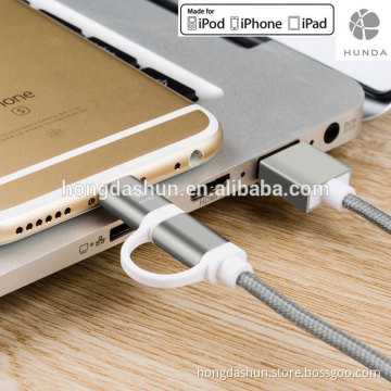 4ft Premium MFI Certified 2 in 1 Waved Gray USB Data Cable for Cellphone Gadget Accessories